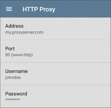 HTTP Proxy Settings Screen
